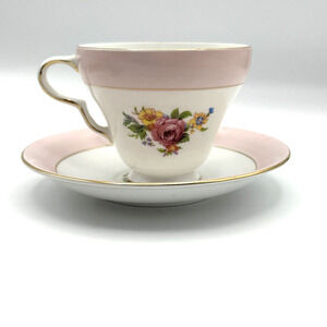 Vintage Taylor Kent Teacup & Saucer Longton England Floral Print Bone China